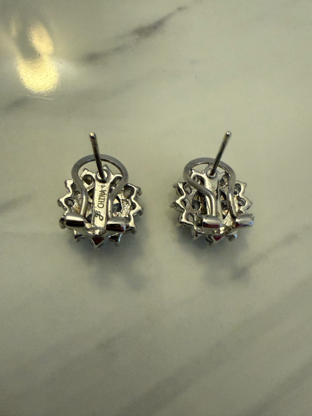 Silver Clustered Crystal Flower Stud Earrings - Picture 5 of 8